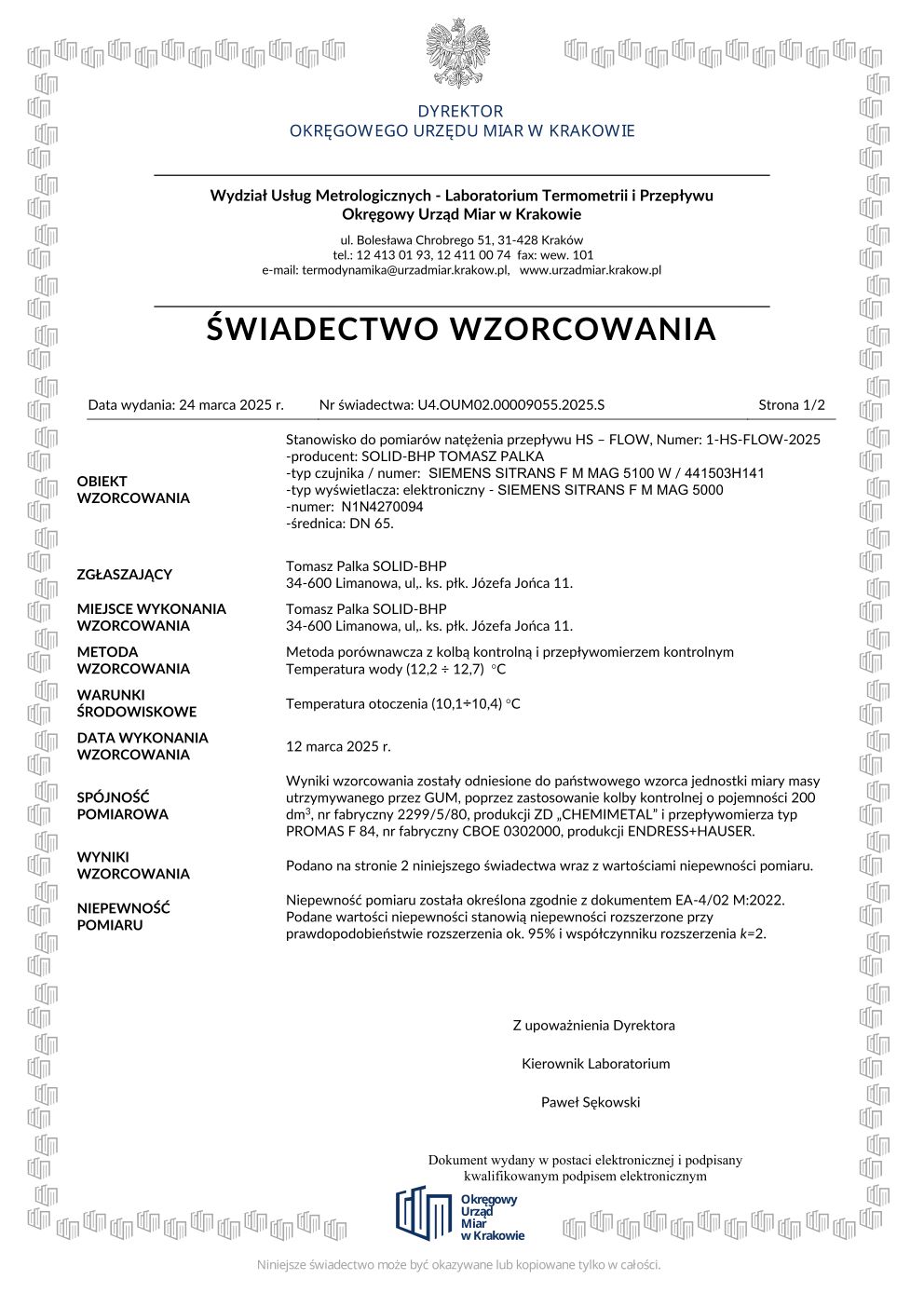 Wzorocowanie laboratorium natężenia przepływu
